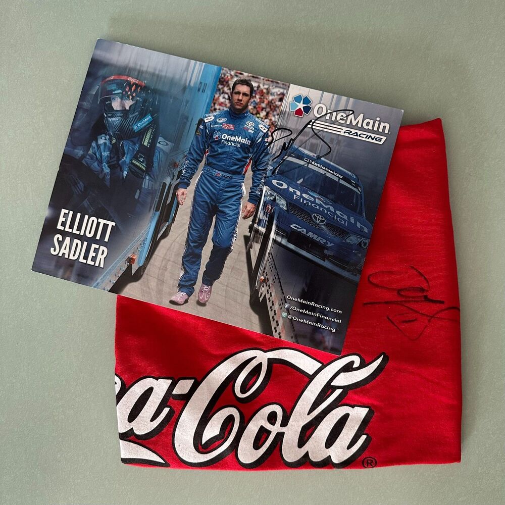 Autographed NASCAR Elliot Sadler #11 Coke T-Shirt and Poster Signed Xfinity Race